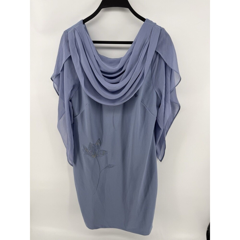 SLNY Women's Blue Chiffon Scoop Neck  A-Line Knee Dress 14W